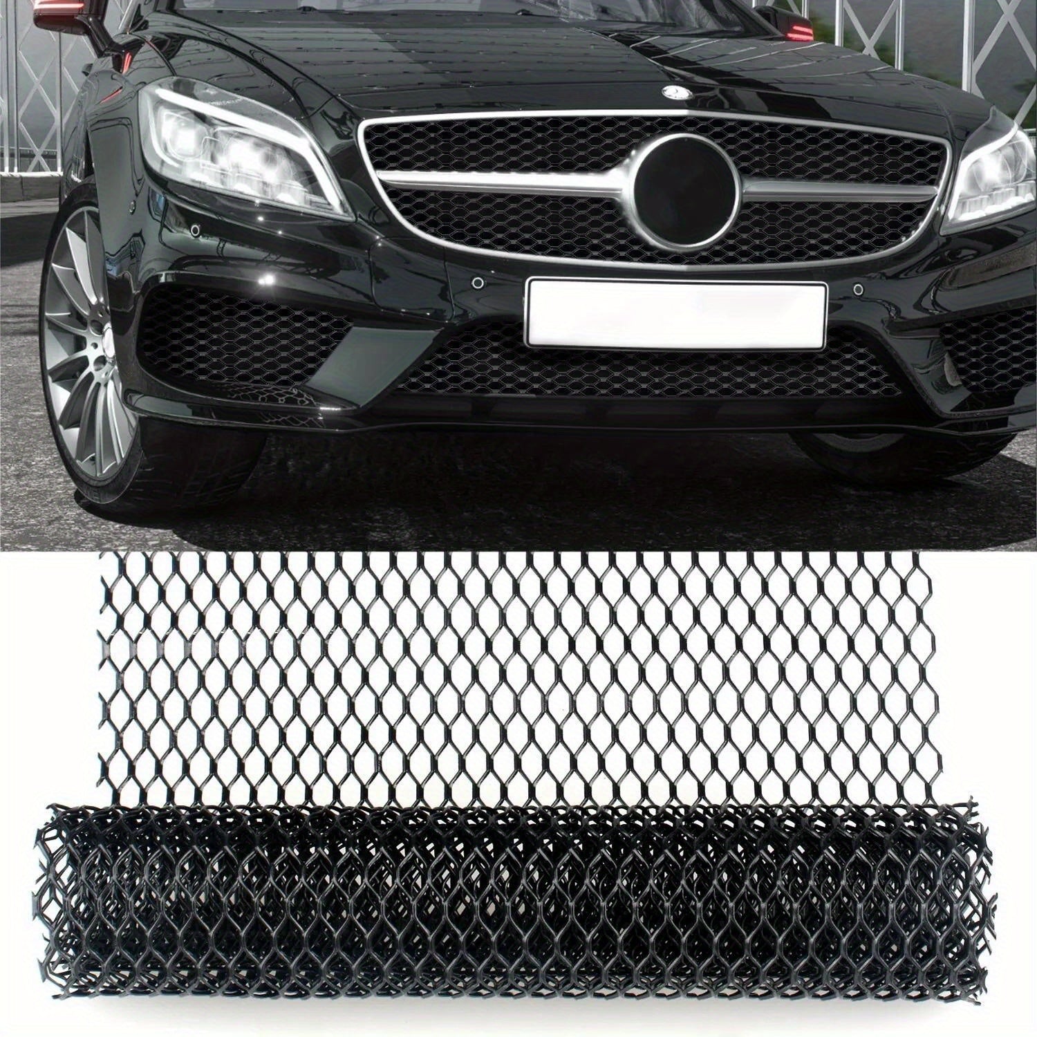Aluminum Mesh Grill Cover Car Bumper Vent Net Black Red Stitching 101.6cm