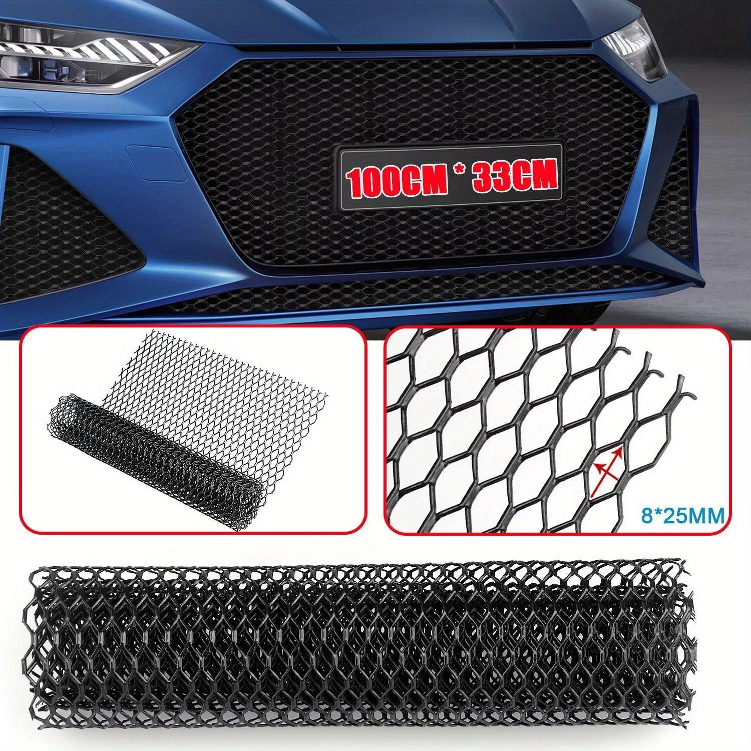 Aluminum Mesh Grill Cover Car Bumper Vent Net Black Red Stitching 101.6cm