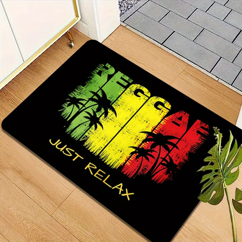 Polyester Area Rug with Reggae Theme, Non-Slip Washable Mat for Entryway and Bedroom