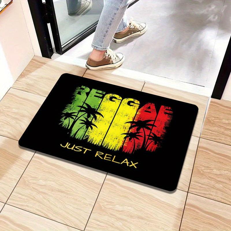 Polyester Area Rug with Reggae Theme, Non-Slip Washable Mat for Entryway and Bedroom