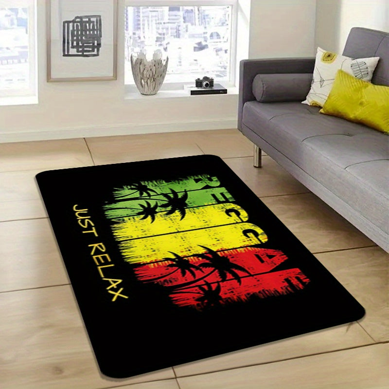 Polyester Area Rug with Reggae Theme, Non-Slip Washable Mat for Entryway and Bedroom