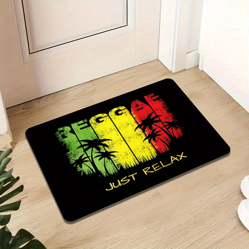 Polyester Area Rug with Reggae Theme, Non-Slip Washable Mat for Entryway and Bedroom