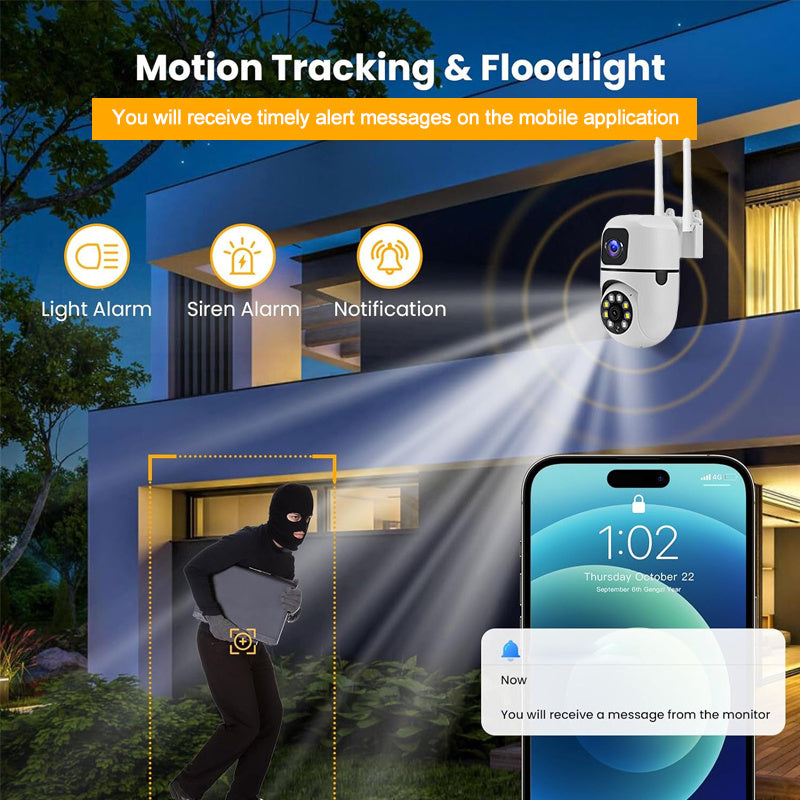 Wireless Indoor Security Camera with Dual Lens 355° Gimbal Night Vision Motion Detection Two-Way Audio