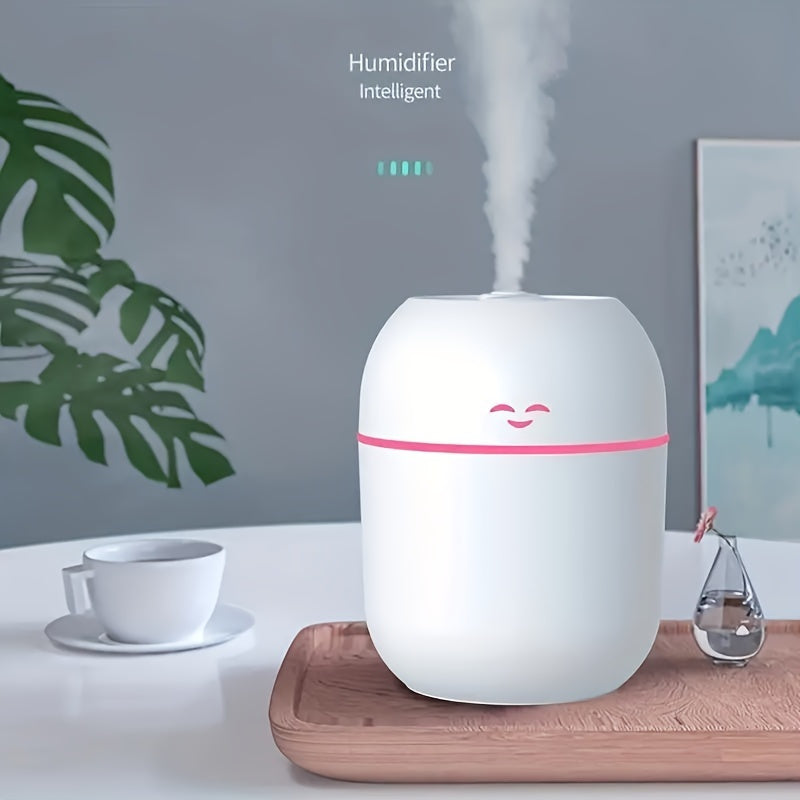 7.44oz USB-Powered Essential Oil Diffuser Humidifier with LED Nightlight and Smiling Face Design for Home and Car