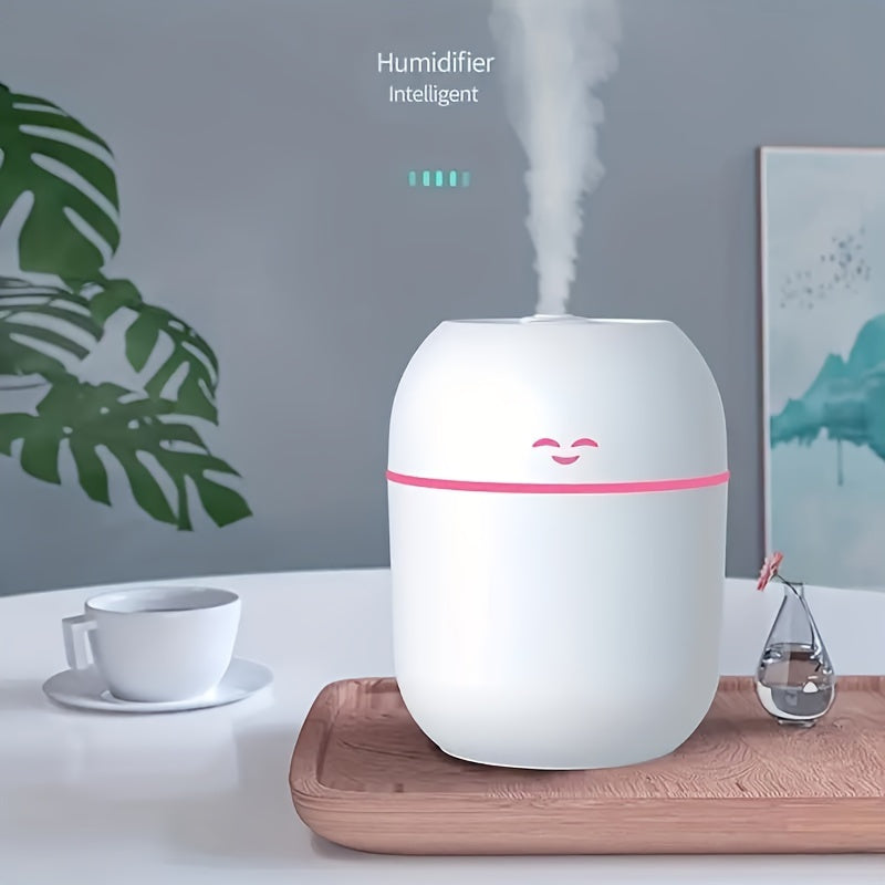 7.44oz USB-Powered Essential Oil Diffuser Humidifier with LED Nightlight and Smiling Face Design for Home and Car
