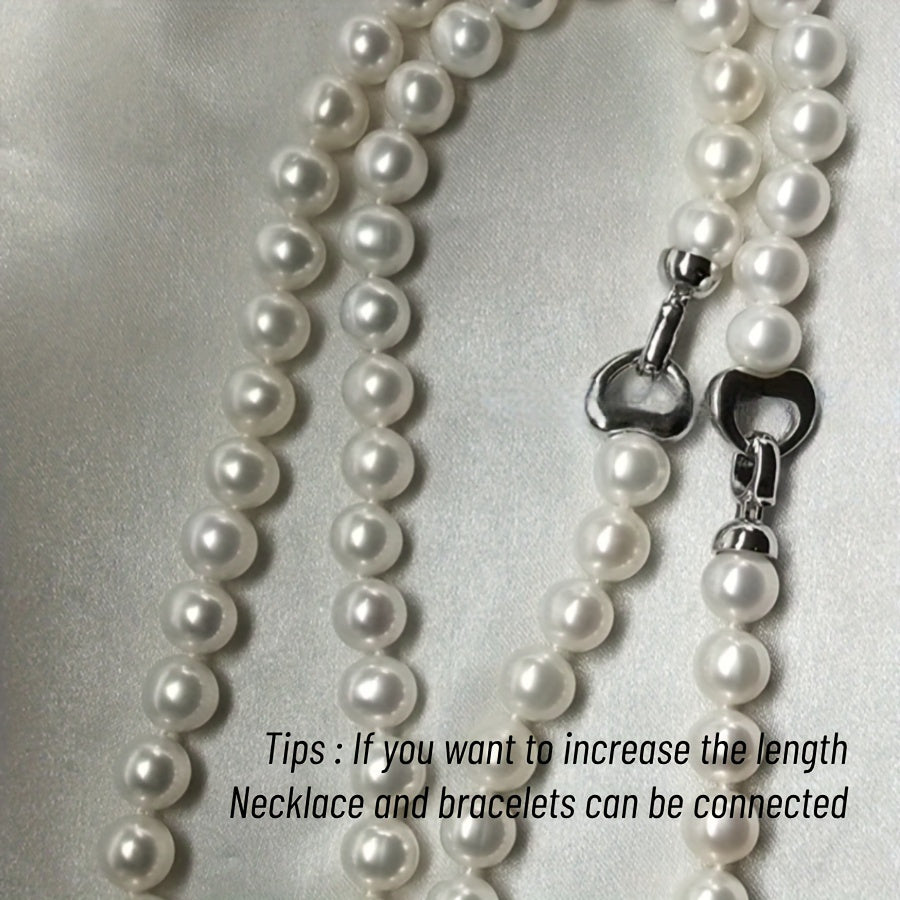 Freshwater Pearl Bracelet and Necklace Set for Women Elegant Classic Jewelry Gift