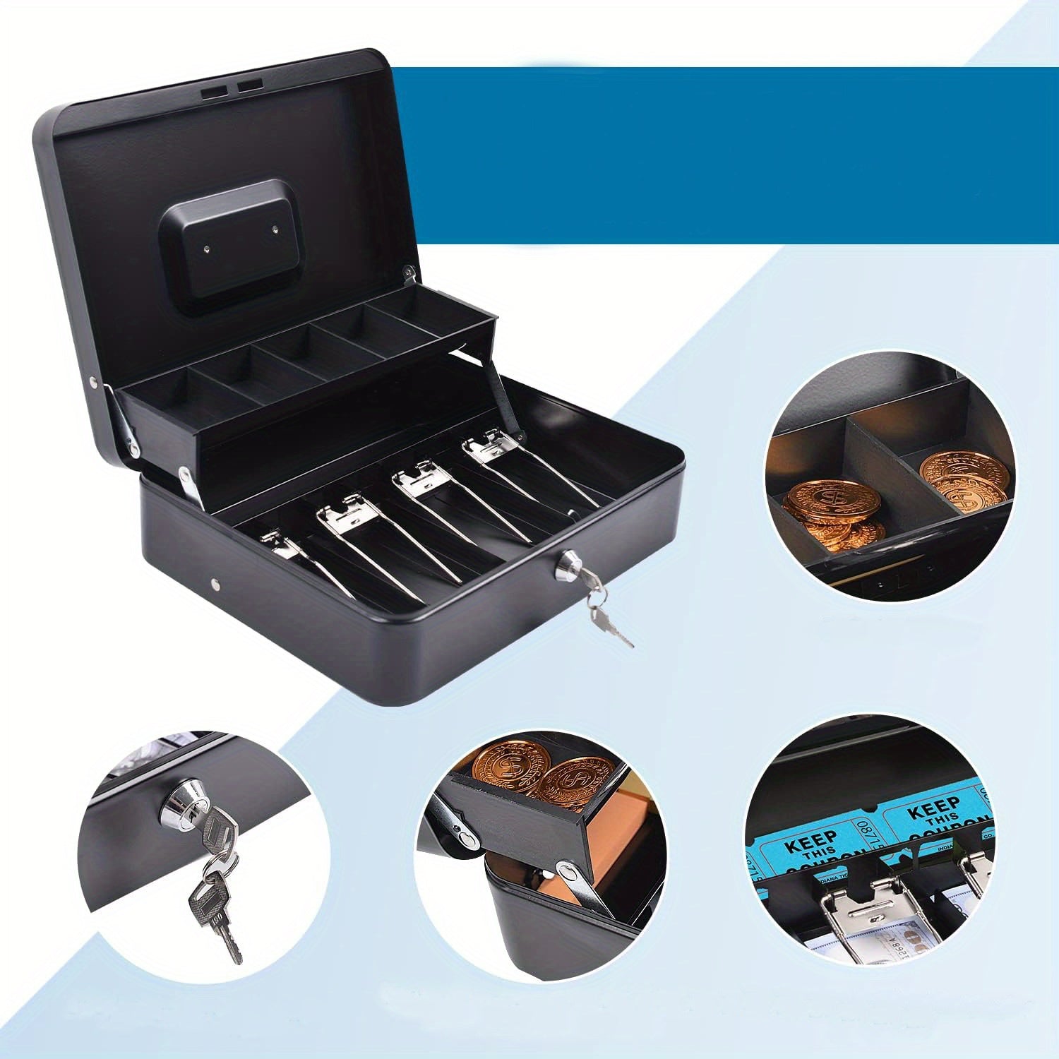 Iron Cash Box with Lock and Coin/Bill Slots Portable Security Safe