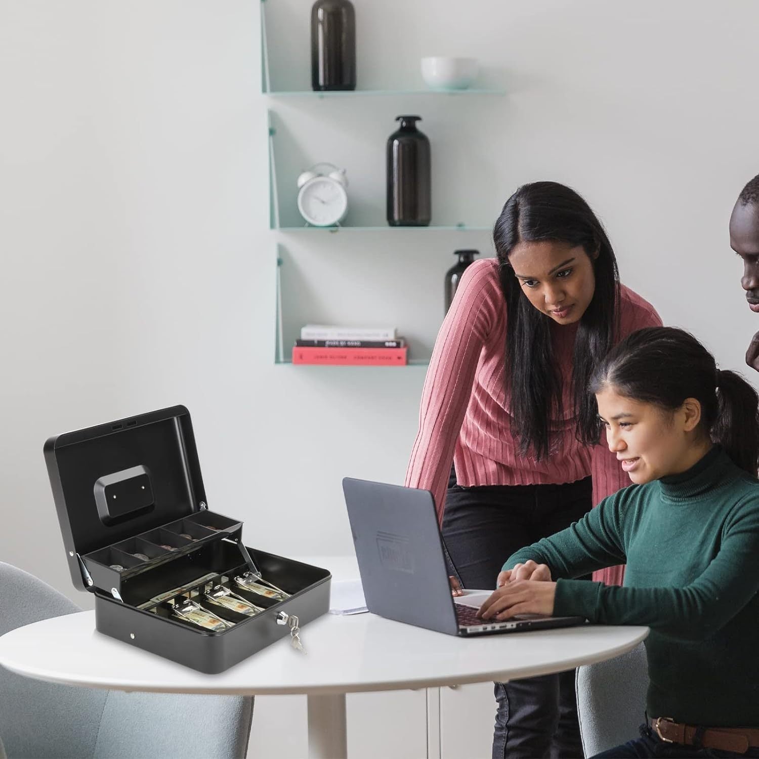 Iron Cash Box with Lock and Coin/Bill Slots Portable Security Safe