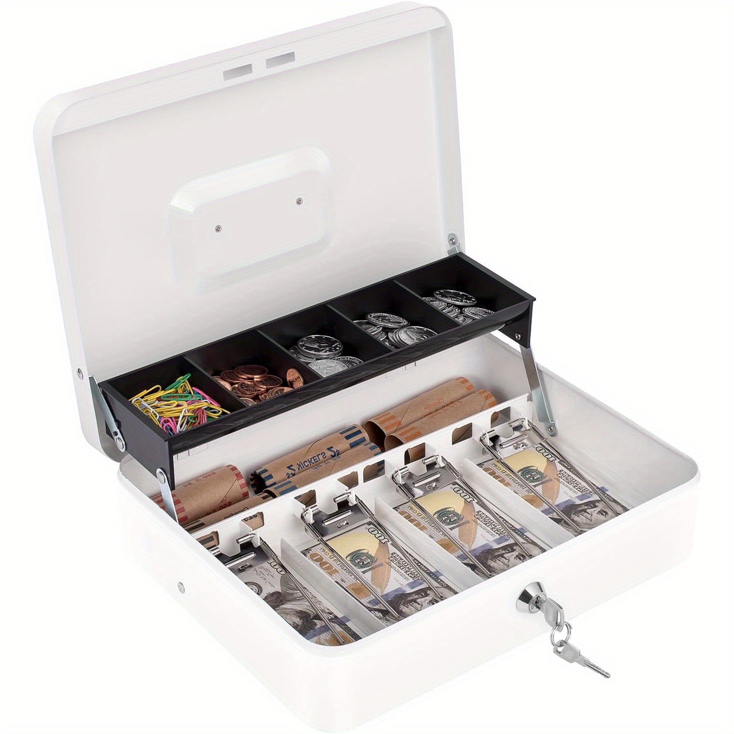 Iron Cash Box with Lock and Coin/Bill Slots Portable Security Safe