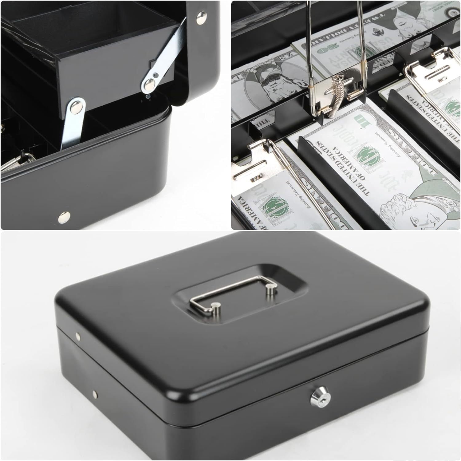 Iron Cash Box with Lock and Coin/Bill Slots Portable Security Safe