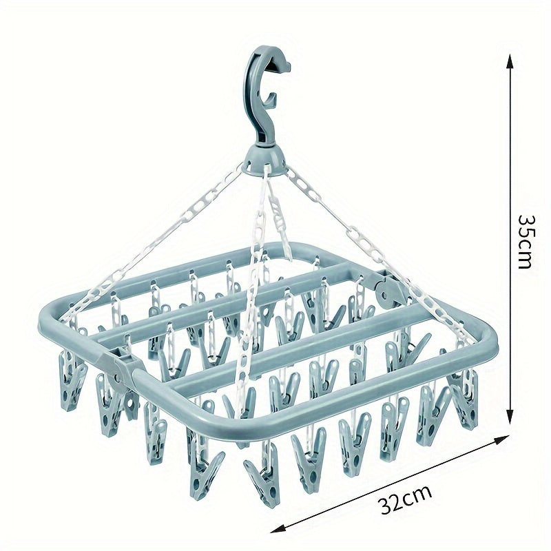 Plastic Laundry Drying Rack with 32 Clips Swivel Hook Space-Saving Organizer