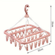 Plastic Laundry Drying Rack with 32 Clips Swivel Hook Space-Saving Organizer