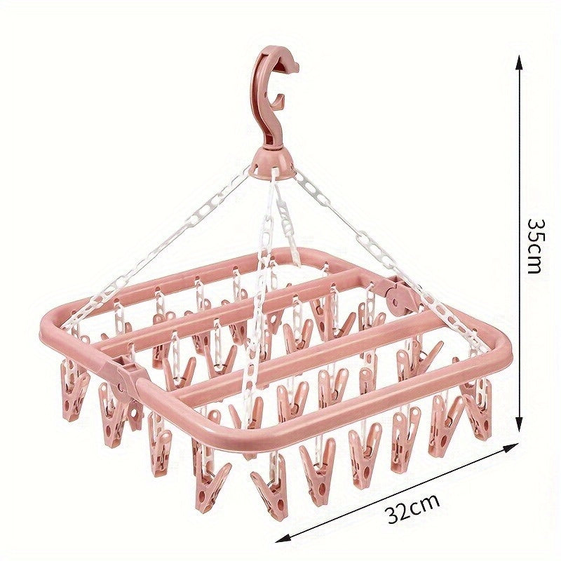 Plastic Laundry Drying Rack with 32 Clips Swivel Hook Space-Saving Organizer