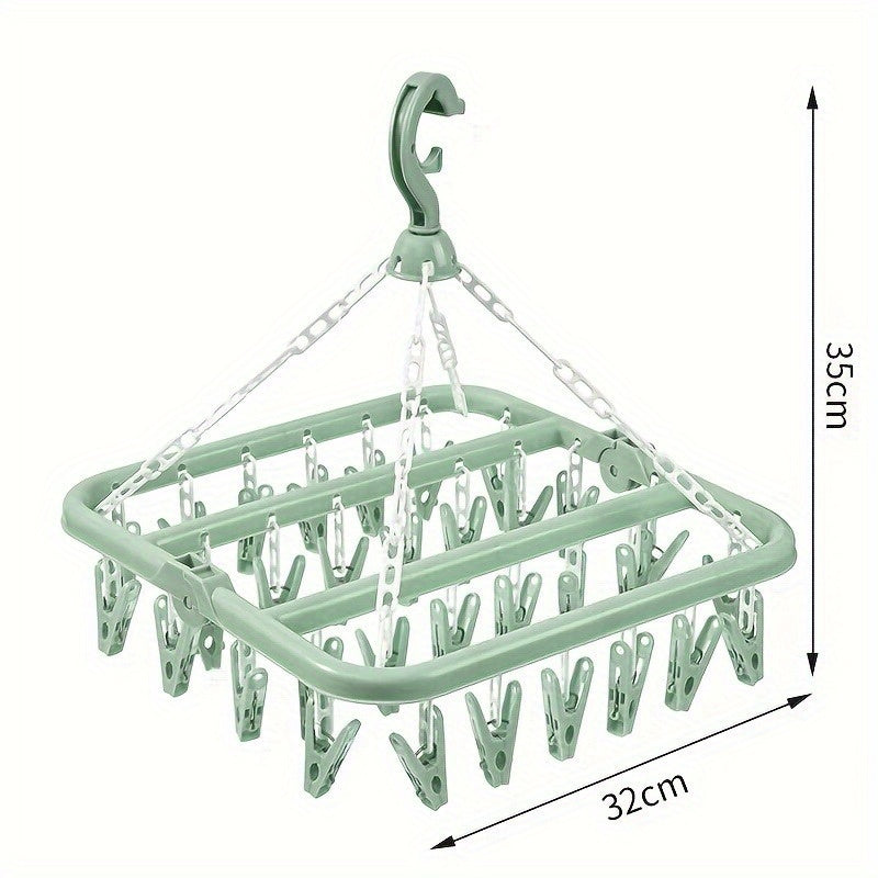 Plastic Laundry Drying Rack with 32 Clips Swivel Hook Space-Saving Organizer