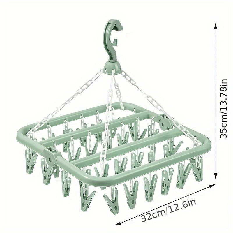 Plastic Laundry Drying Rack with 32 Clips Swivel Hook Space-Saving Organizer