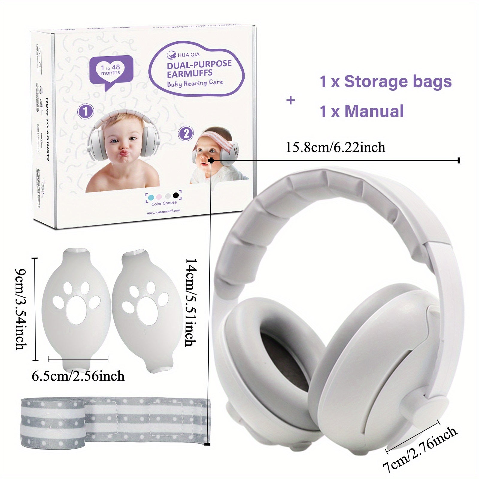 Kids Noise-Cancelling Ear Muffs 2-in-1 Lead-Free White Pink Blue Hearing Protection