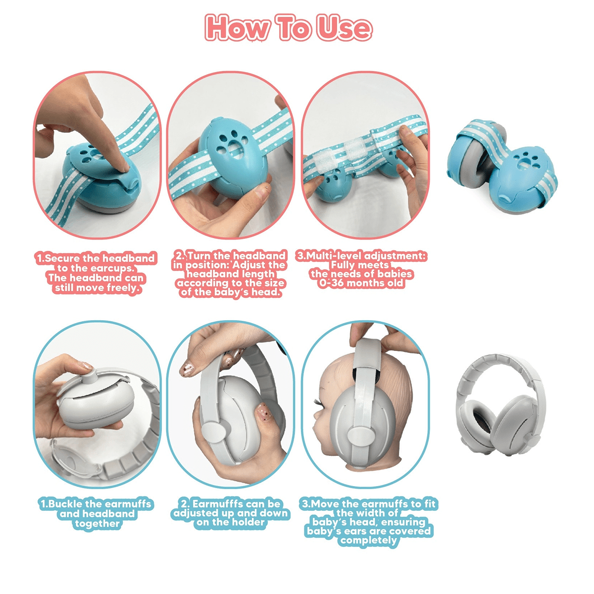 Kids Noise-Cancelling Ear Muffs 2-in-1 Lead-Free White Pink Blue Hearing Protection