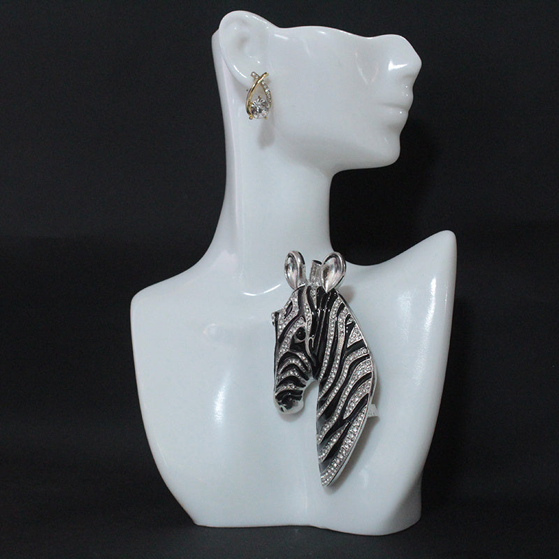 Zebra Stripe Brooch for Women Rhinestone Animal Lapel Pin Statement Jewelry