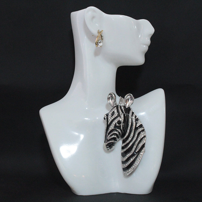 Zebra Stripe Brooch for Women Rhinestone Animal Lapel Pin Statement Jewelry