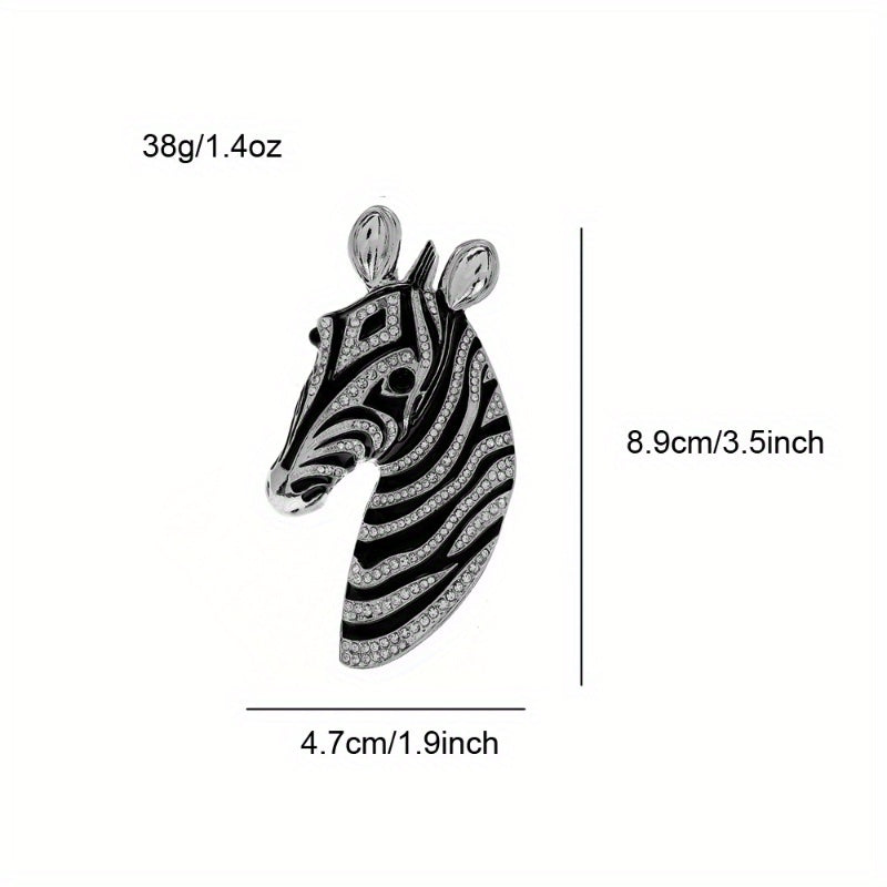Zebra Stripe Brooch for Women Rhinestone Animal Lapel Pin Statement Jewelry