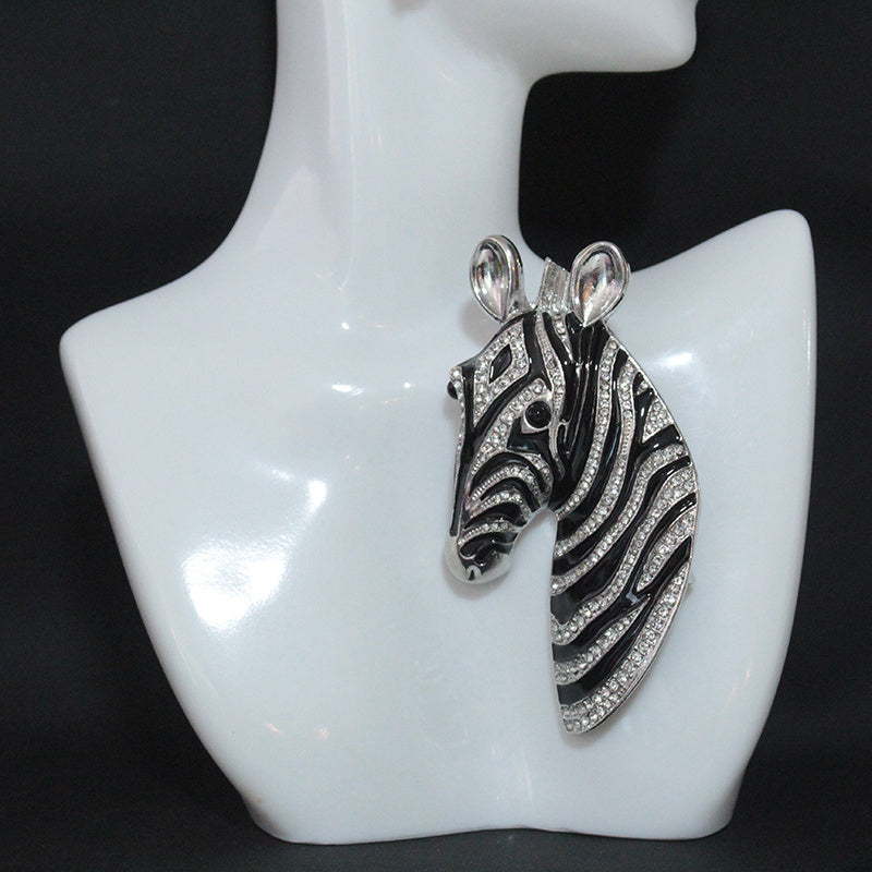 Zebra Stripe Brooch for Women Rhinestone Animal Lapel Pin Statement Jewelry