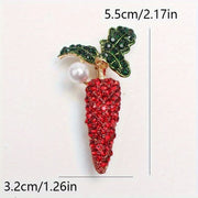 Crystal Carrot and Faux Pearl Brooch, Rhinestone Plant Shape for Women
