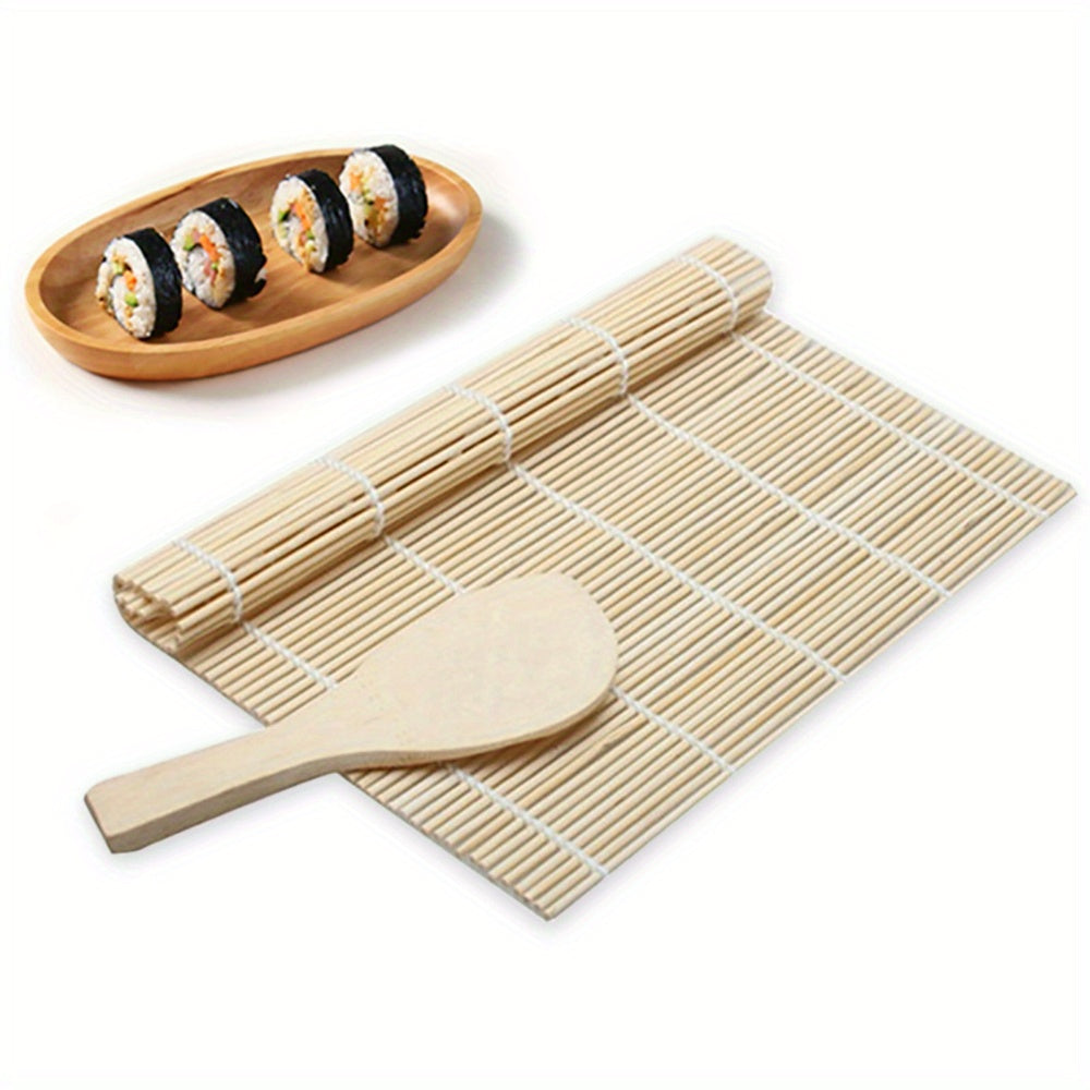 Bambuk Sushi Tayyorlash To'plami: rolik matosi va guruch qopqog'ini o'z ichiga oladi, oziq-ovqat uchun xavfsiz, uyda sushi tayyorlash uchun mukammal.