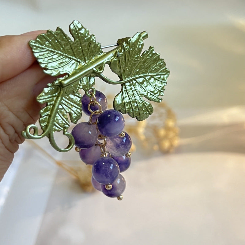 Grape Cluster Rhinestone Brooch Pin Fruit-Inspired Jewelry for Women