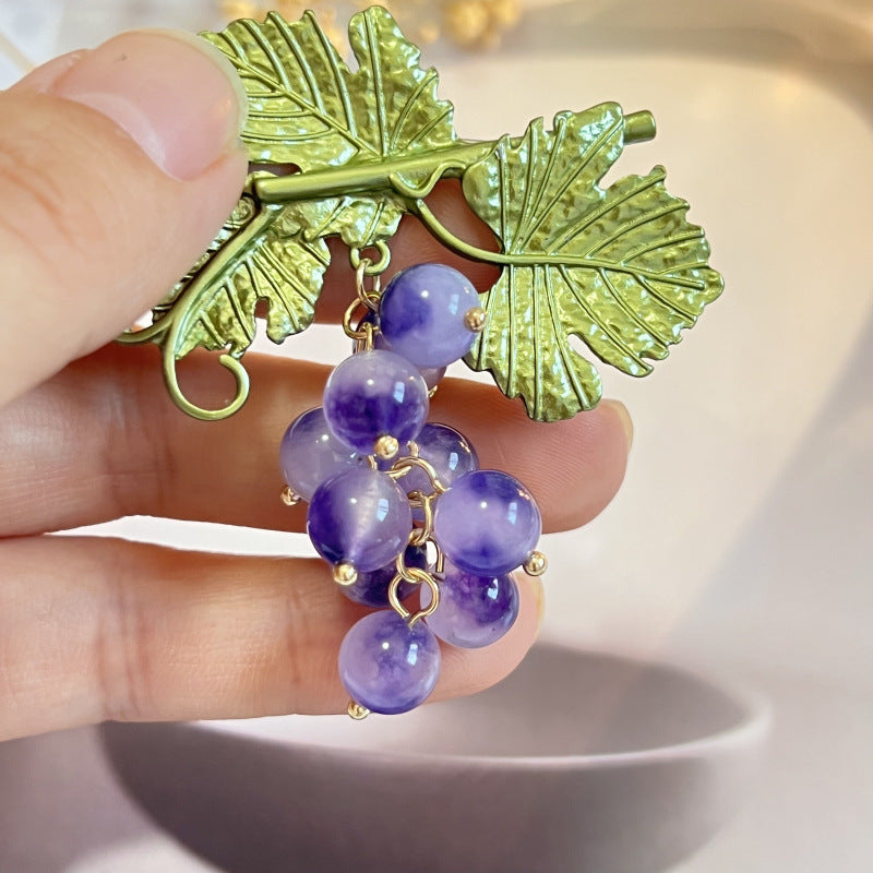 Grape Cluster Rhinestone Brooch Pin Fruit-Inspired Jewelry for Women