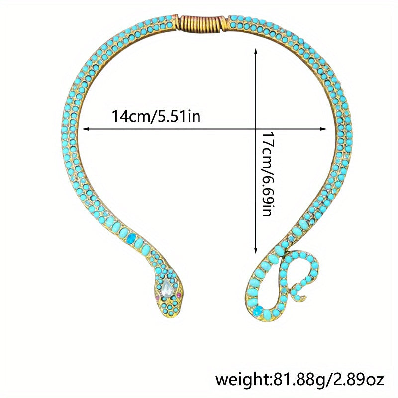 Zinс qotishma bilan bezatilgan zamonaviy ko'k rangli metall marjon, elegant ilon dizayni, rux qotishmasidan tayyorlangan - Fransuz/Boho ilhomlangan tasodifiy kiyimlar uchun mukammal
