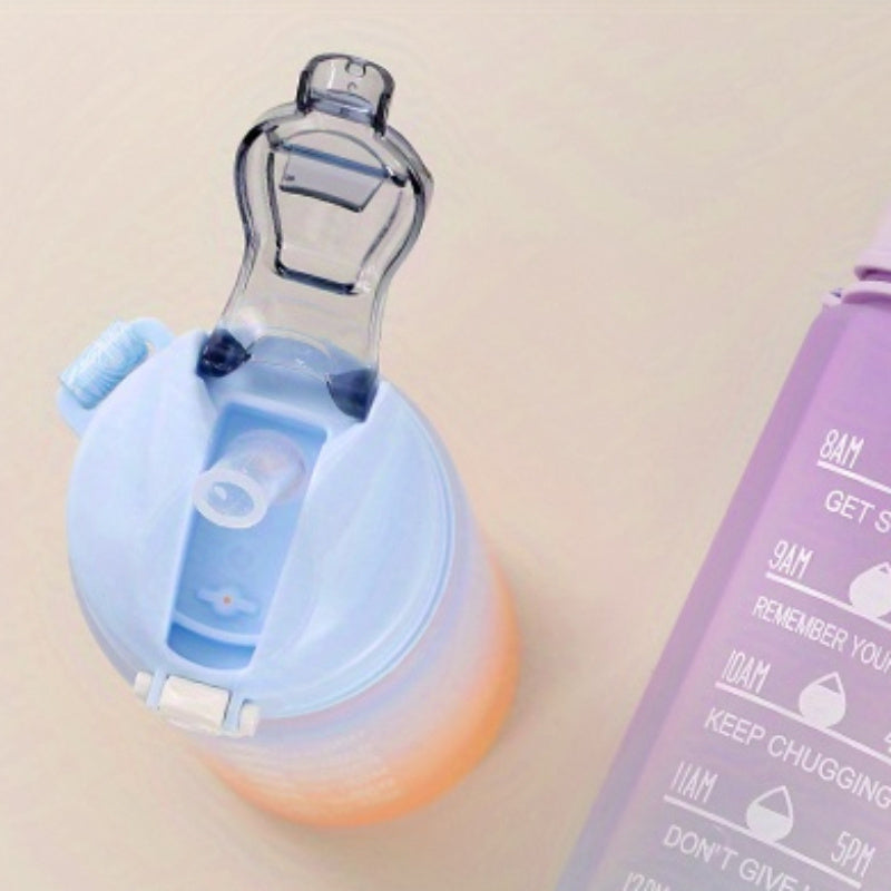 Botella de agua de plástico aislante con marcador de tiempo, a prueba de fugas, duradera para gimnasio, actividades al aire libre y viajes