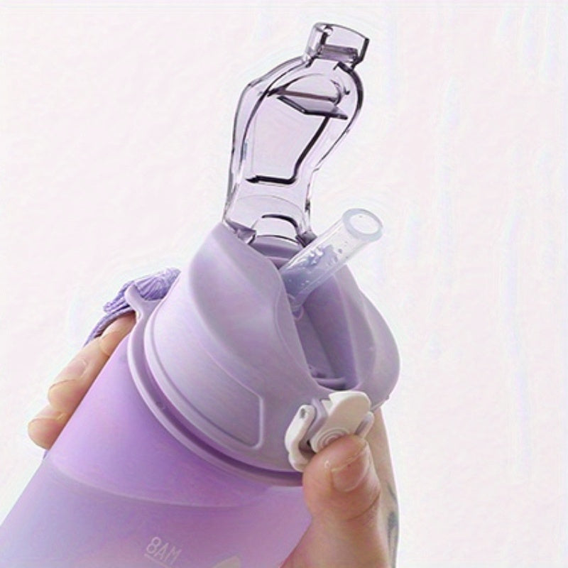 Botella de agua de plástico aislante con marcador de tiempo, a prueba de fugas, duradera para gimnasio, actividades al aire libre y viajes