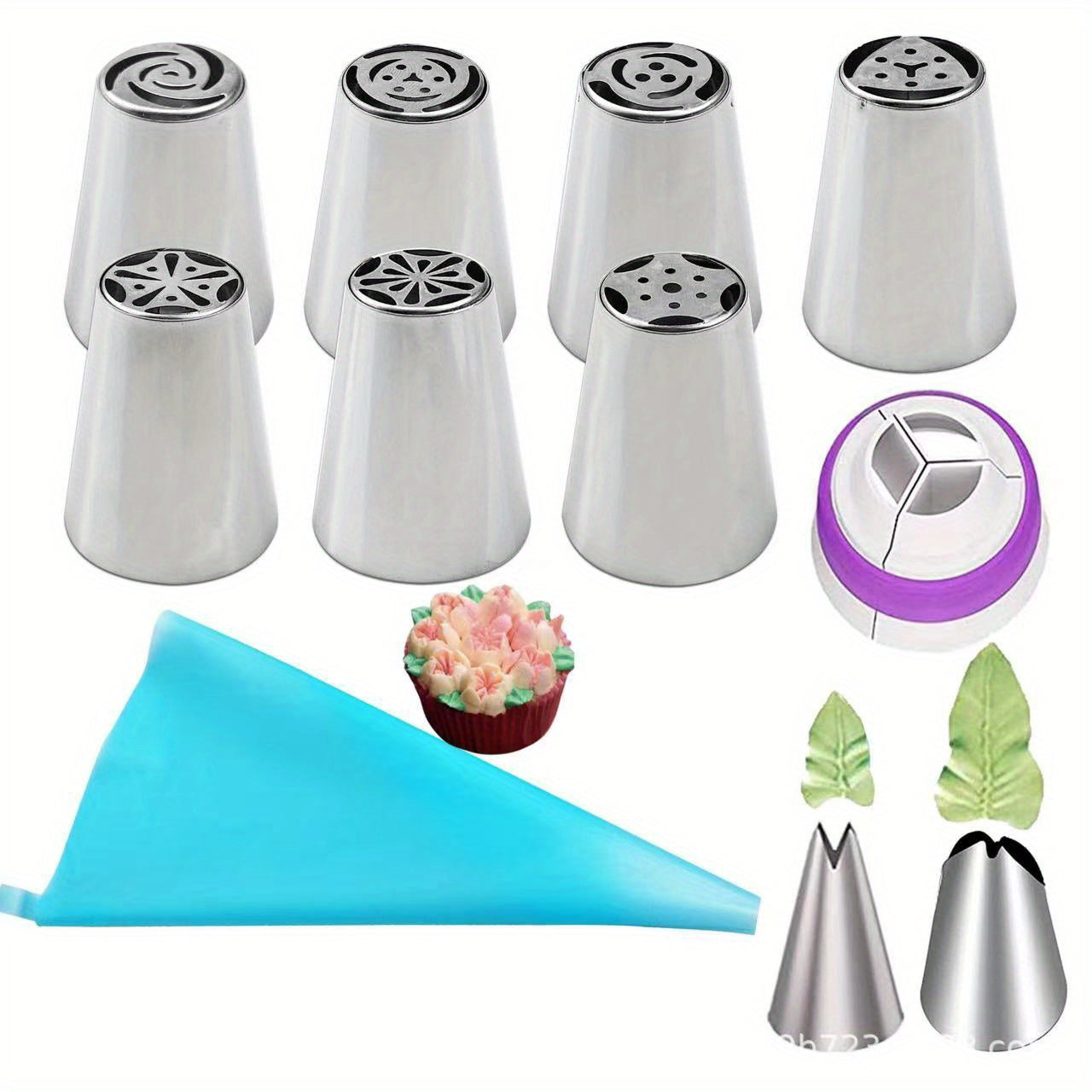 Set of 7 Stainless Steel Piping Tips for Decorating Cupcakes and Cakes