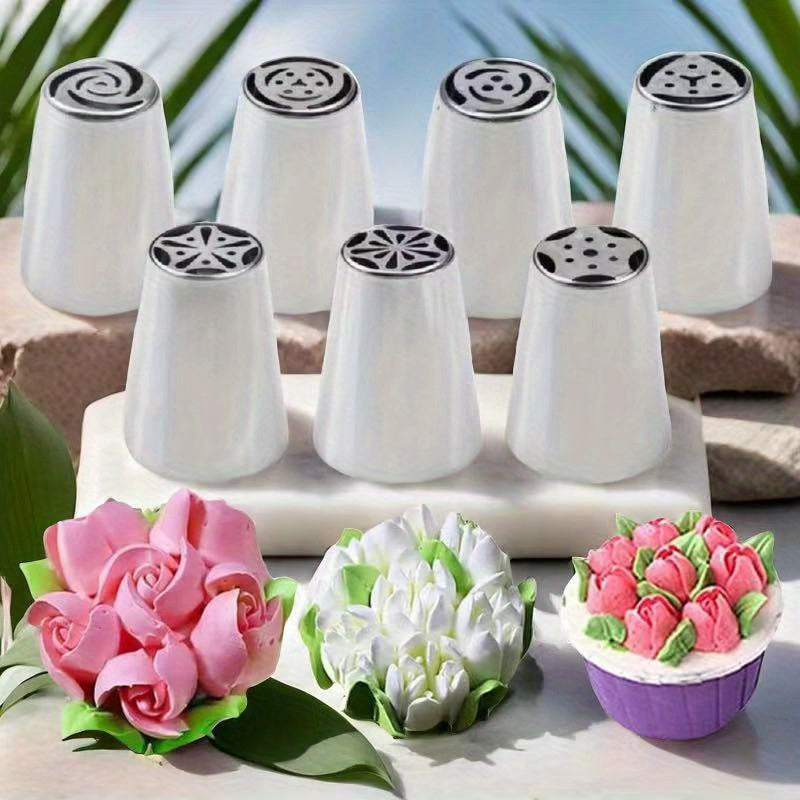Set of 7 Stainless Steel Piping Tips for Decorating Cupcakes and Cakes
