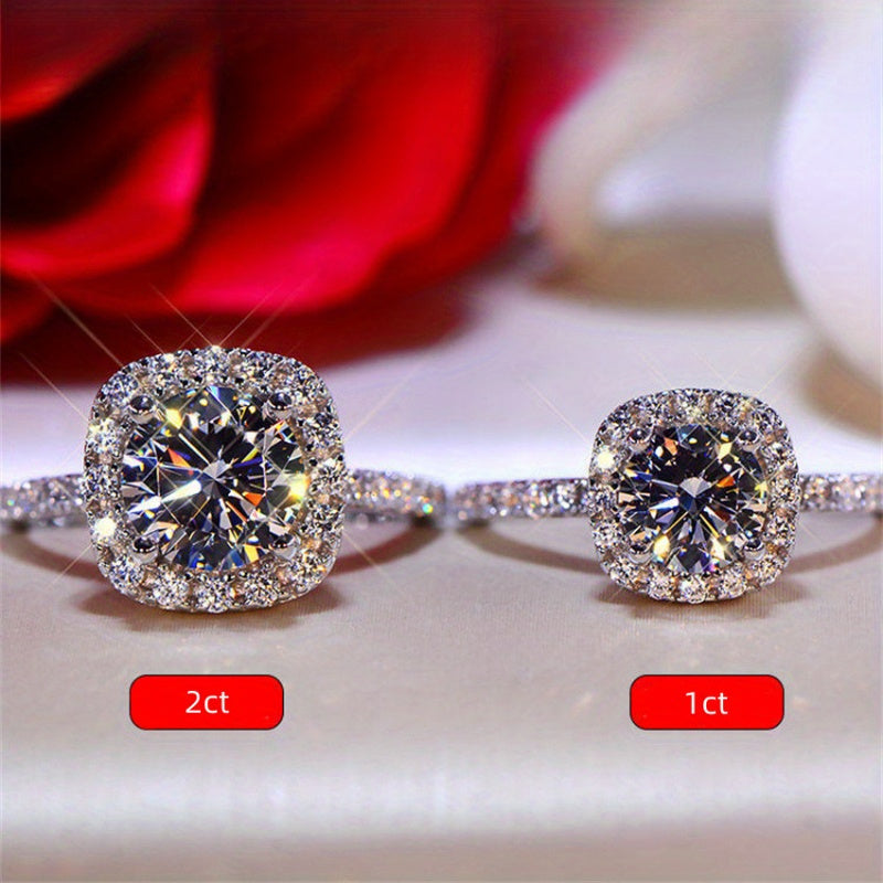Anillo de compromiso de moissanita de 0.5, 1, 2 quilates, corte redondo, joyería de boda en plata de ley