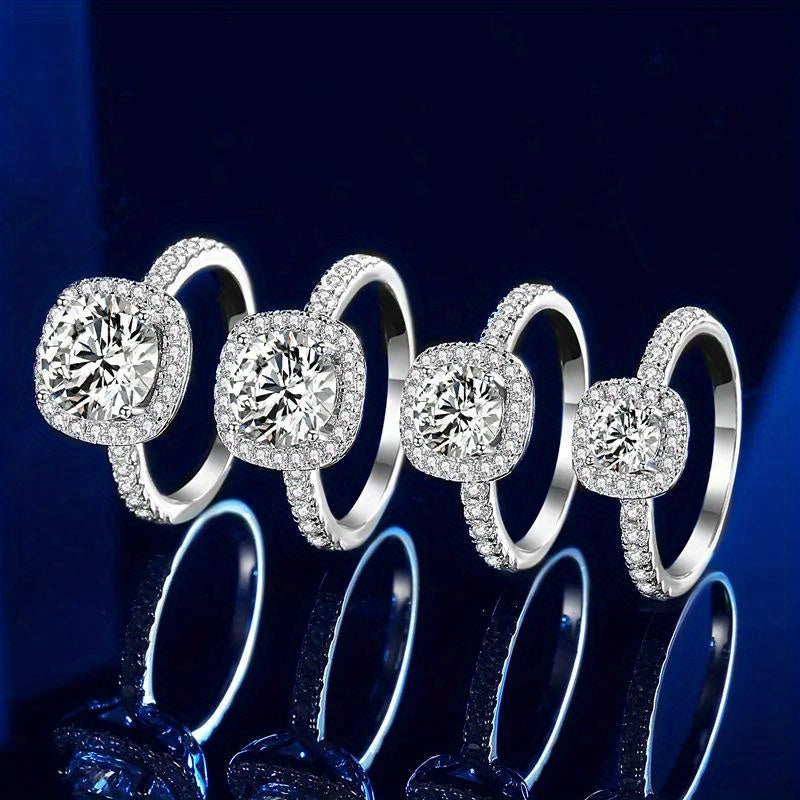 Anillo de compromiso de moissanita de 0.5, 1, 2 quilates, corte redondo, joyería de boda en plata de ley
