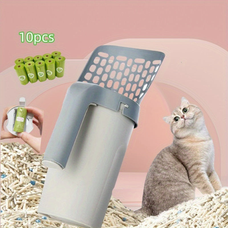 10-Piece Cat Litter Scoop Set with Waste Bag Dispenser Durable PP Material