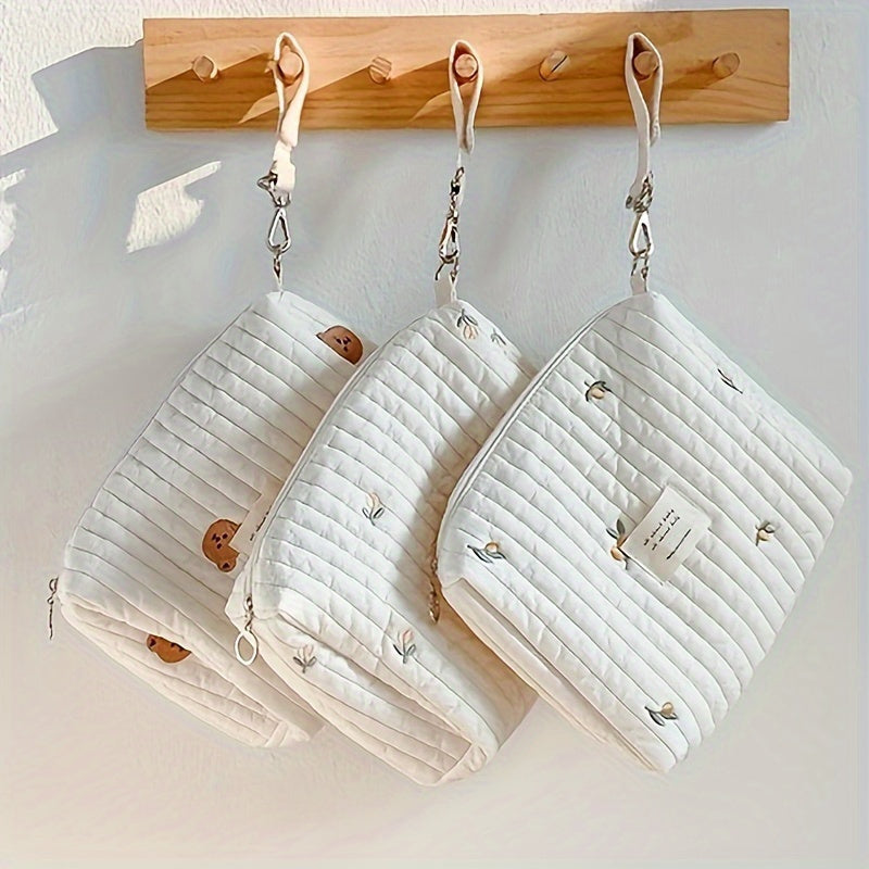 Embroidered Diaper Bag with Reusable Stroller Organizer Wet Dry Compartments and Zipper Pouch