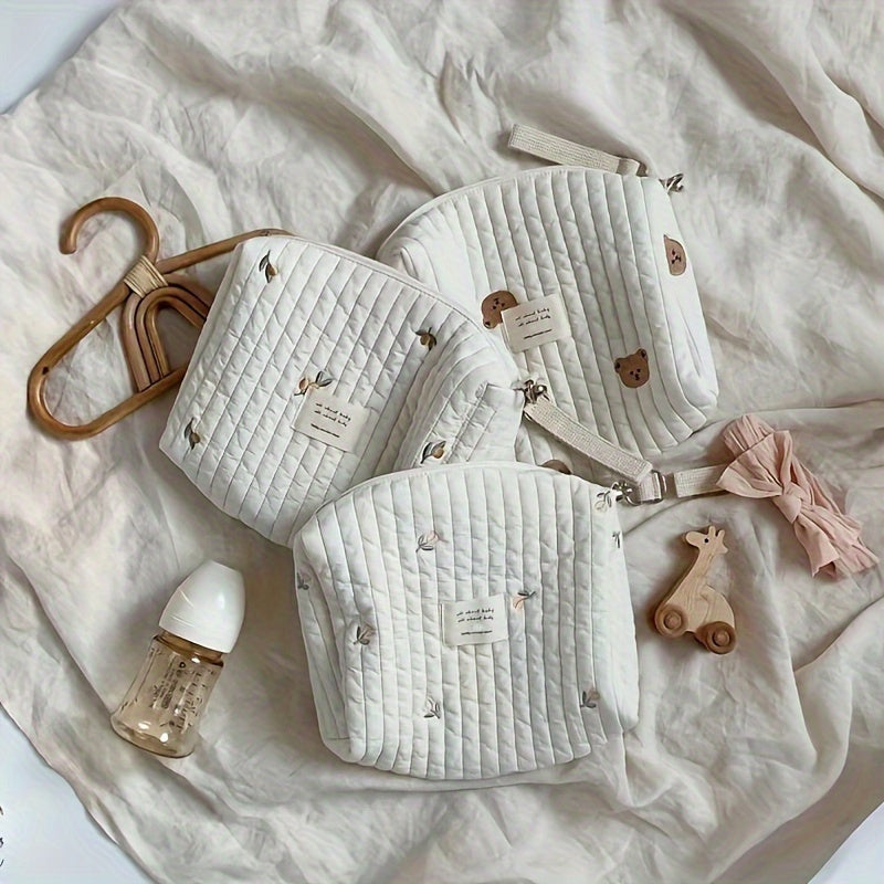Embroidered Diaper Bag with Reusable Stroller Organizer Wet Dry Compartments and Zipper Pouch