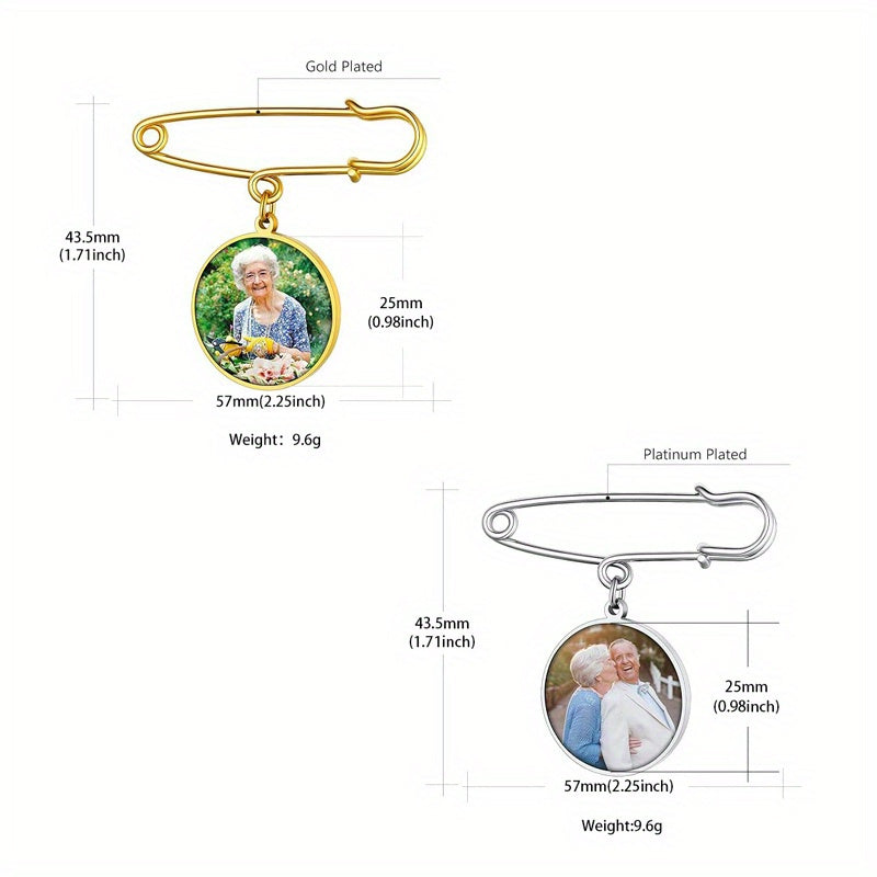 Personalized Metal Lapel Pin with Photo and Text Round Brooch for Weddings and Gifts