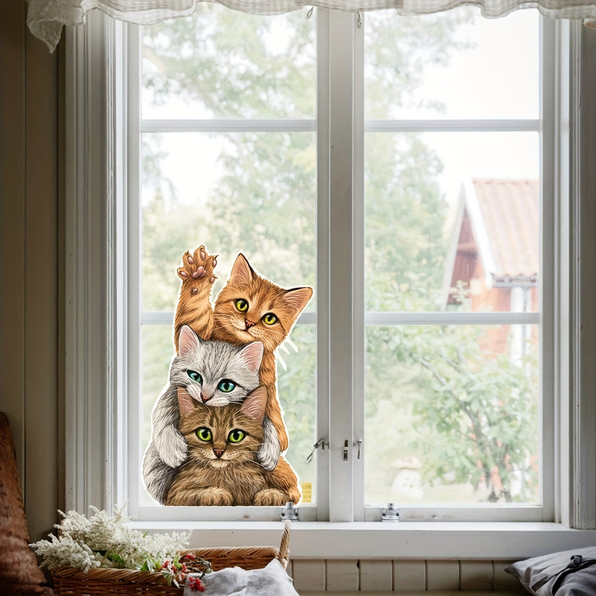 Whimsical Cat Pattern Window Cling Reusable Removable Decorative Sticker