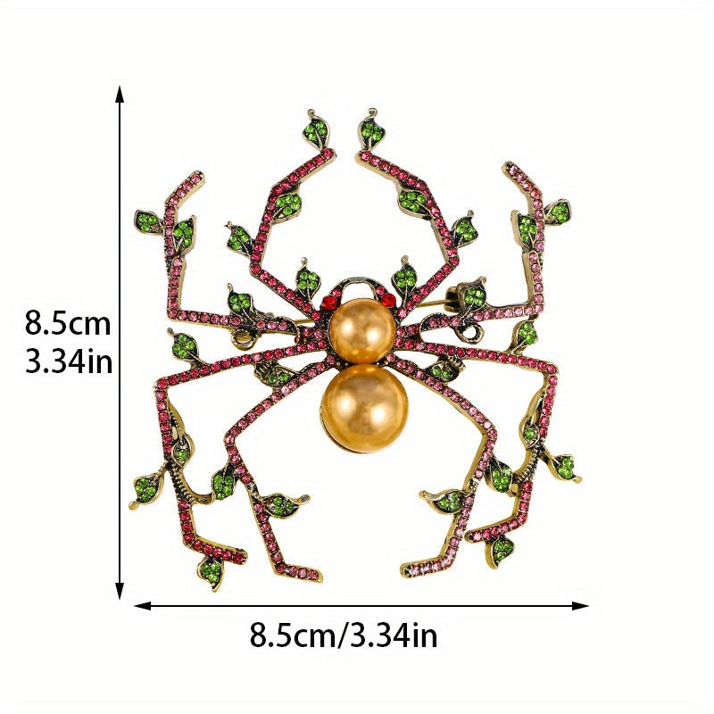 Vintage-Inspired Irregular-Shaped Rhinestone Spider Brooch with Pearl Center