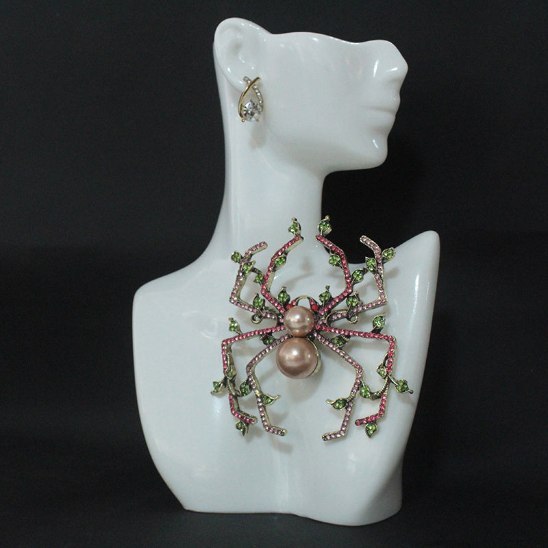 Vintage-Inspired Irregular-Shaped Rhinestone Spider Brooch with Pearl Center