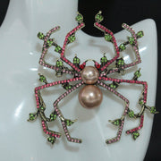 Vintage-Inspired Irregular-Shaped Rhinestone Spider Brooch with Pearl Center
