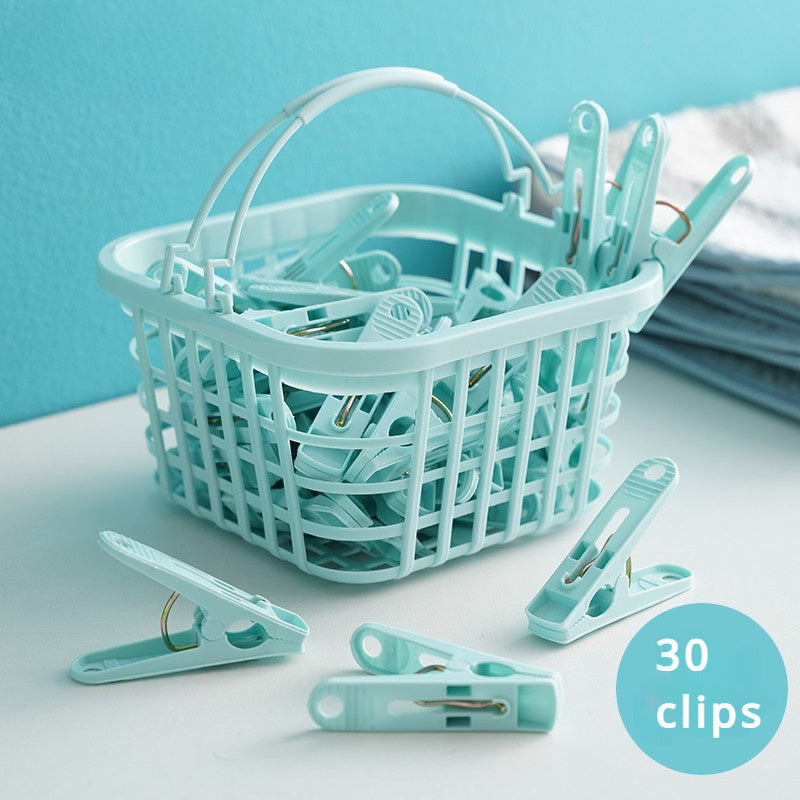 30-Pack Plastic Laundry Clips with Basket Windproof Durable for Clothes Drying