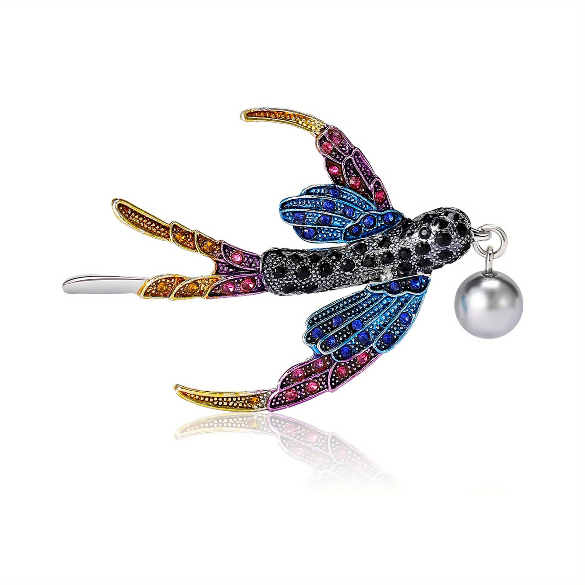 Ladies Rhinestone Brooch Pin with Crystal Animal Design and Faux Pearl Details