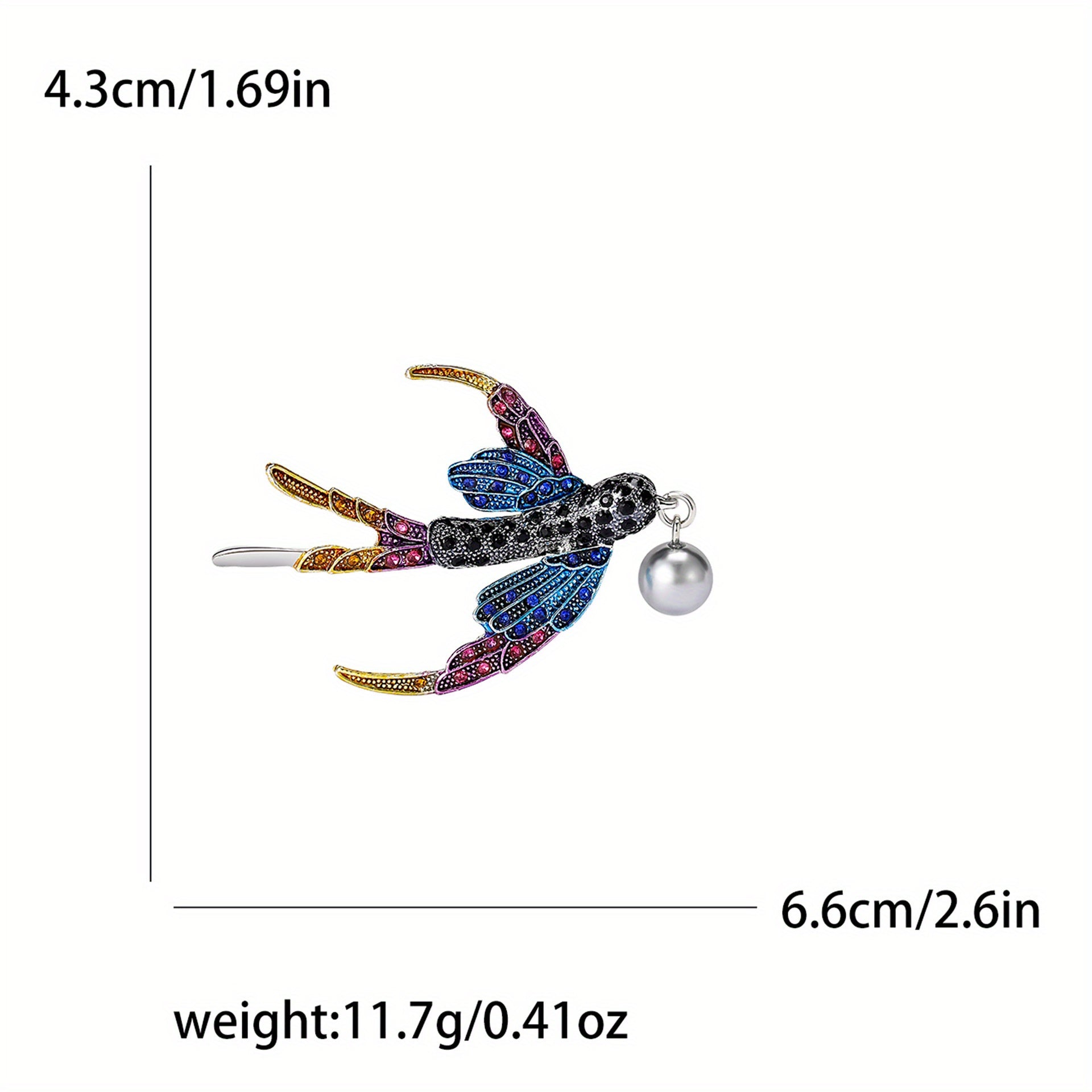 Ladies Rhinestone Brooch Pin with Crystal Animal Design and Faux Pearl Details