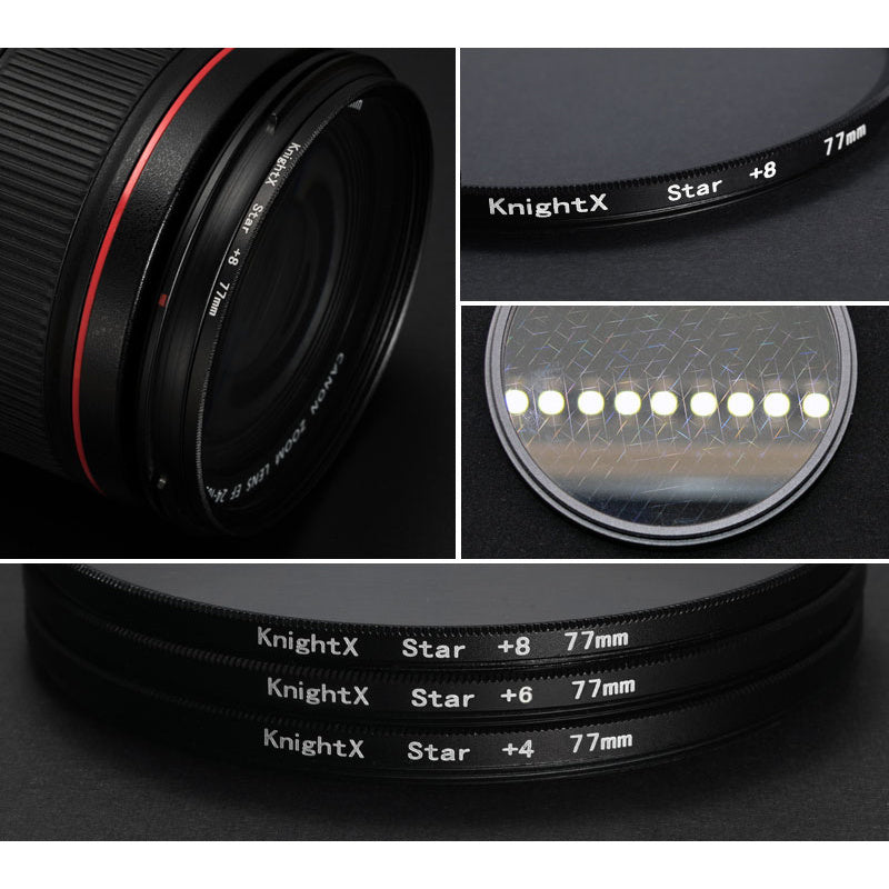 Optical Glass Star Effect Lens Filter for DSLR Cameras 49mm to 77mm