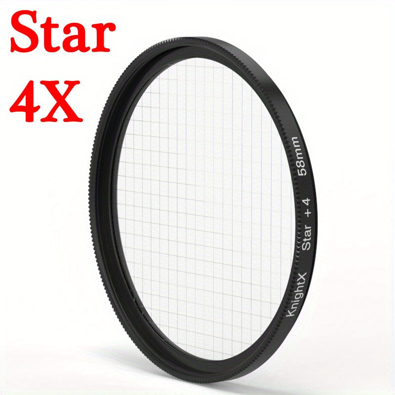 KnightX Optik Shisha Yulduz Ta'siri Linza Filtri 1X, 4X, 6X va 8X da, Canon, Sony va Nikon DSLR Kameralariga mos keladi, 49mm, 52mm, 55mm, 58mm, 67mm va 77mm o'lchamlarida. Suvga chidamli emas.