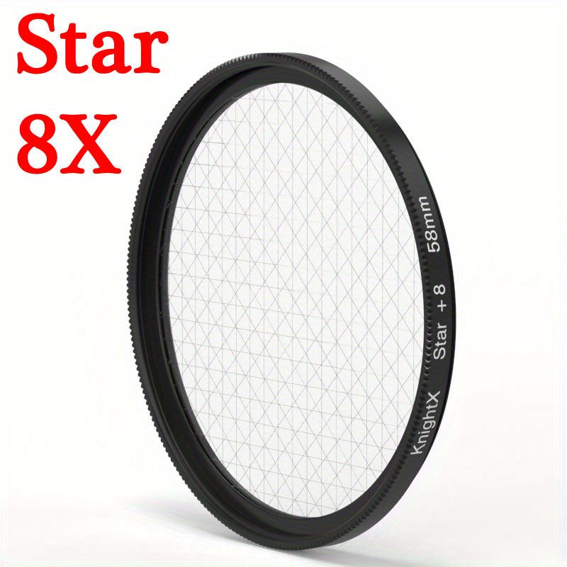 KnightX Optik Shisha Yulduz Ta'siri Linza Filtri 1X, 4X, 6X va 8X da, Canon, Sony va Nikon DSLR Kameralariga mos keladi, 49mm, 52mm, 55mm, 58mm, 67mm va 77mm o'lchamlarida. Suvga chidamli emas.